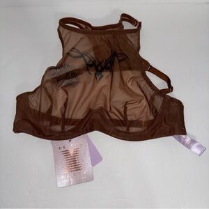 Savage X Fenty Tattooed Tricot High Neck Bra in Brown, Size 32A